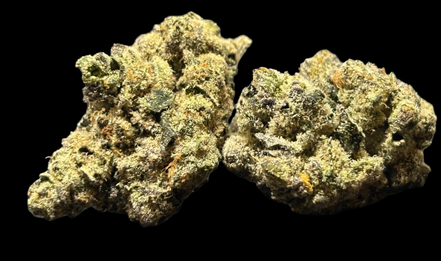 Premium Limoncello THCa flower showing two frosty trichomes and vibrant buds up close view for details